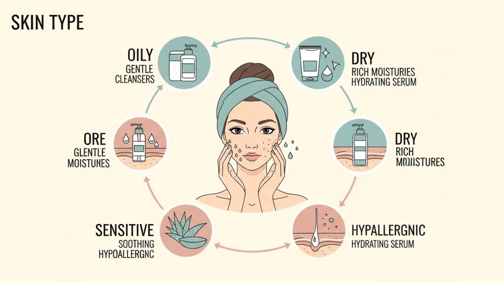 Visual guide: different skin types behave differently – your routine should match the way your skin actually acts.